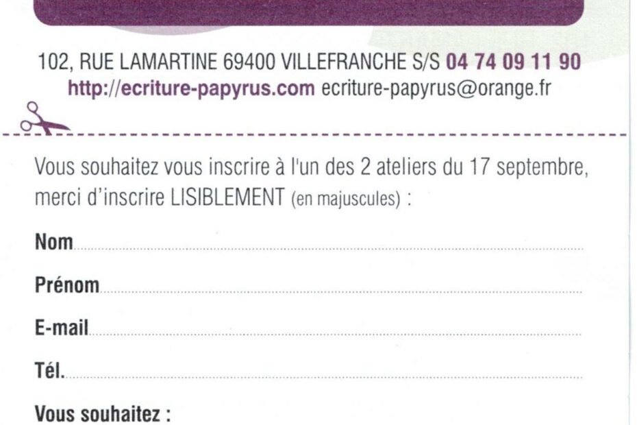 coupon pour s'inscrire ateliers d'écriture découverte au Papyrus