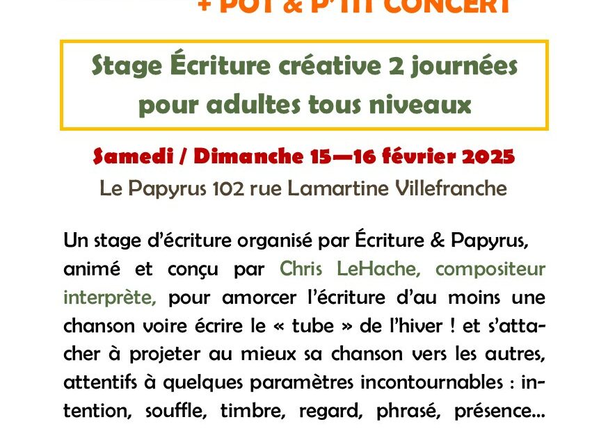 stage d'écriture et d'interprétation de la chanson