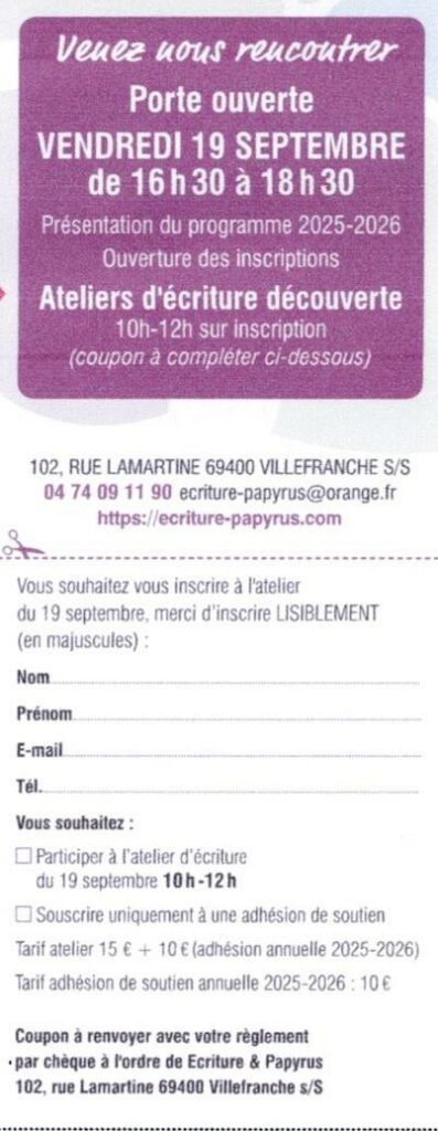 Inscription atelier d'écriture découverte